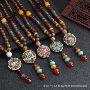 wholesale Vintage style Nepal necklace jewelry fashion religion tribal wood beads pendants necklace